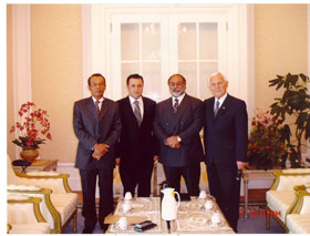 Preparing to meet with the Prime Minister of Malaysia (May 2006).  L to R: Brig. Gen (Rtd) Husainay Executive Secretary of United Malays National Organization; the Malaysian Honorary Consul to Istanbul;  Dr. Kamran M. Khozan President and C.E.O. of CVMR; Dr. Walter Curlook, ex-Vice-Chairman of Inco and Advisor to CVMR®
